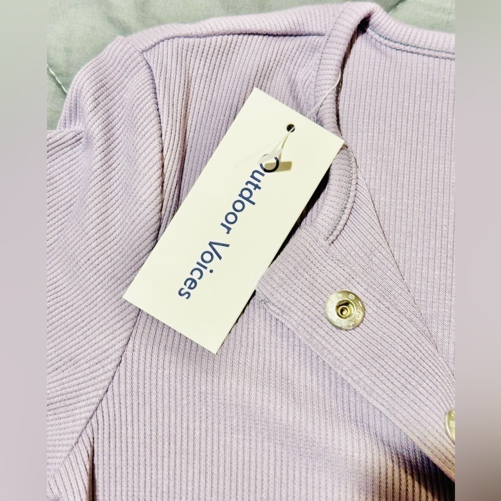 *NWT* Outdoor Voices OV CozyRib Cropped Cardigan Earl Grey Lavender Purple XS - Picture 3 of 7